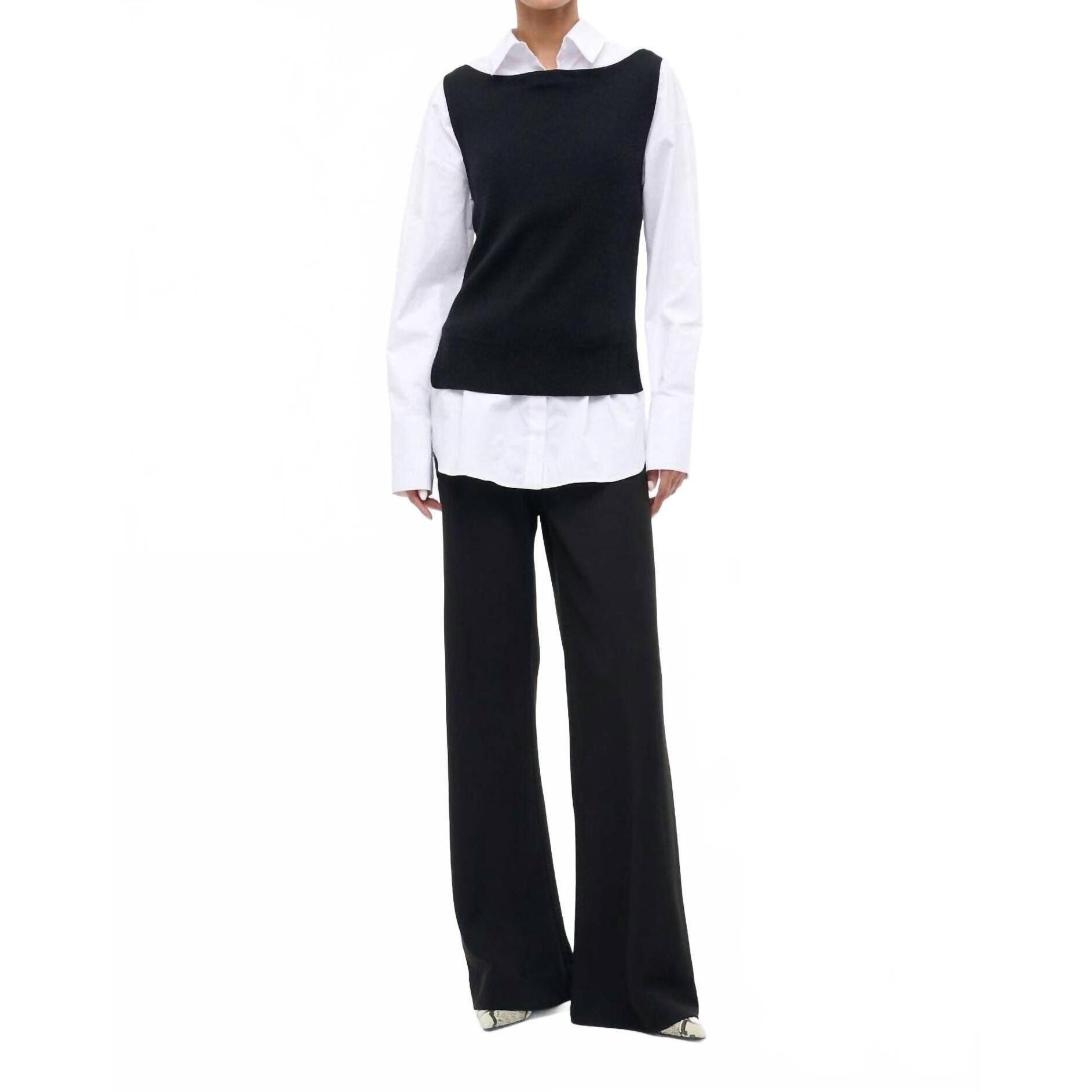New Staud Damian Knit Button Down Top In Black/White
